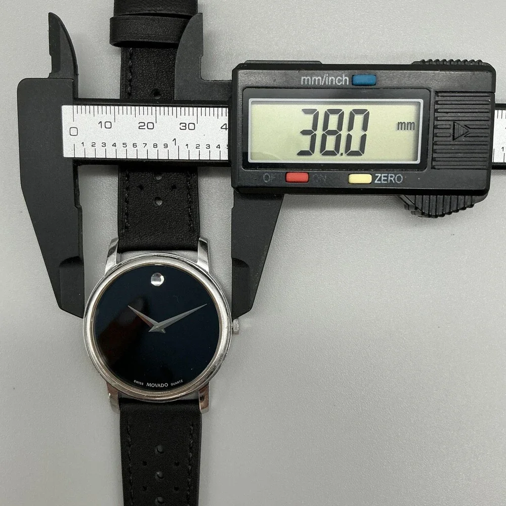 Movado Mens Watch 38mm Black Dial Leather Swiss 01.1.14.6000 New Battery